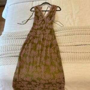 Green and Pink Luxe Satin Slip Dress with Tie Back Closure